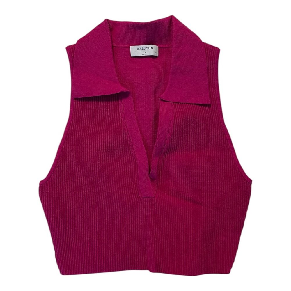 Aritzia Babaton Sculpt Knit Polo Top in Granita Pink - Size M Brand New